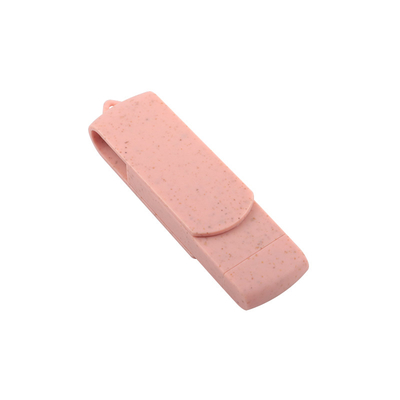 نوع C USB فلش درایو پلاستیک صورتی با کاه مواد بازیافتی و لوگو سفارشی