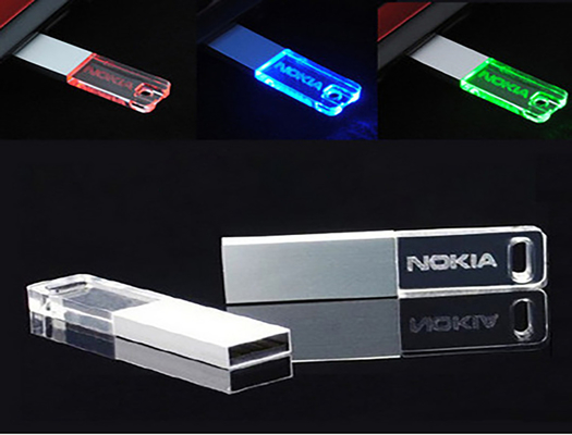 استیک کریستالی USB با آبی قرمز سبز سفید نارنجی رنگ با نور LED در داخل