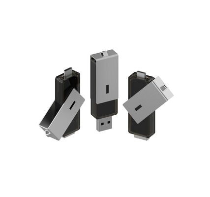 گیره نقره ای USB می تواند 360 درجه بچرخد و USB A و TYPE C هر دو قابل ارتقاء درایو فلش USB هستند